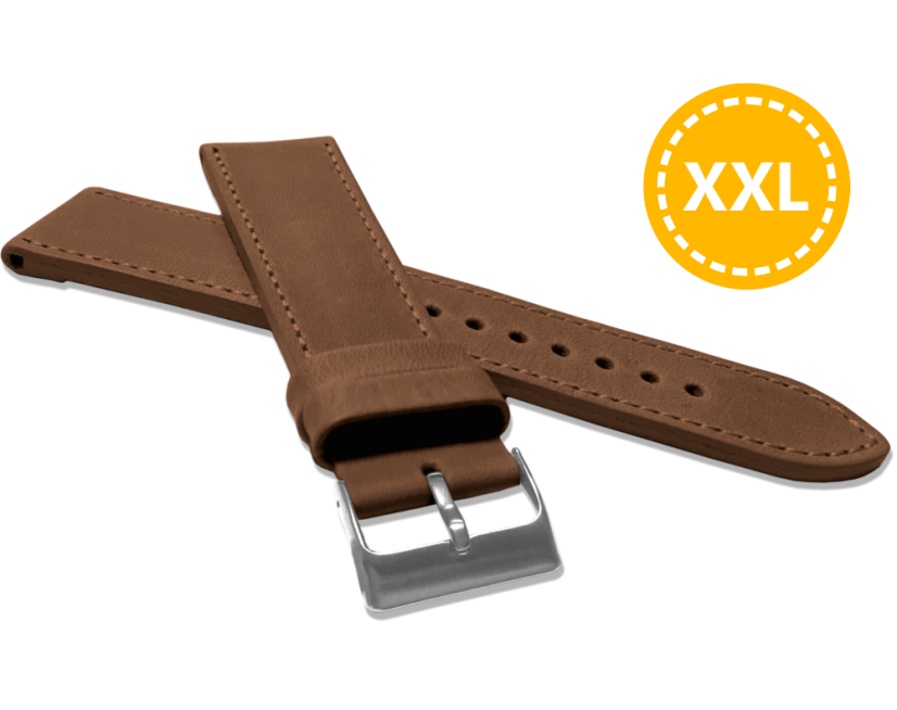 LAVVU XXL Predĺžený prešitý hnedý remienok SPORT z luxusnej kože Top Grain - 24 XXL