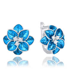 MINET Strieborné náušnice modrej kvietky s bielymi zirkónmi