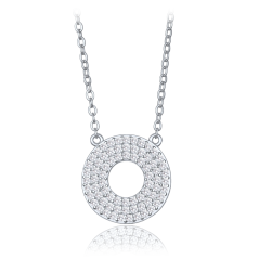MINET Luxusný strieborný náhrdelník krúžok s bielymi zirkónmi