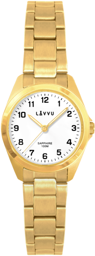 LAVVU Zlaté dámske titánové hodinky EINA s vodotesnosťou 100M a zafírovým sklom