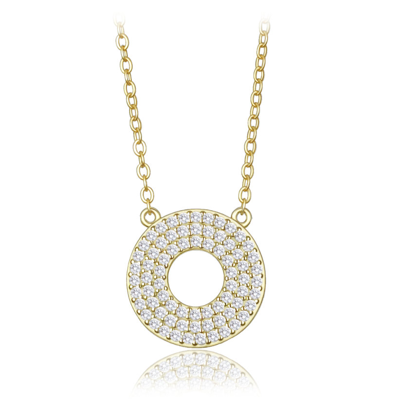 MINET Luxusný pozlátený strieborný náhrdelník krúžok s bielymi zirkónmi