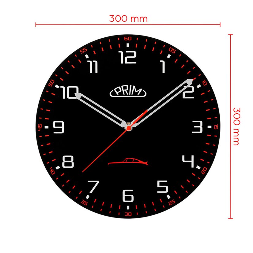 Sklenené nástenné hodiny s tichým chodom PRIM Speedline - čierno-červené - E09.5530.9020