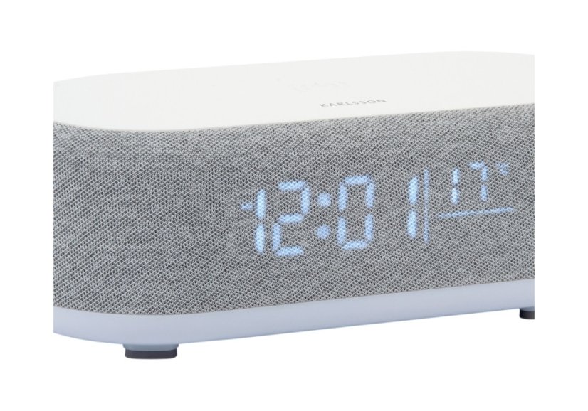 Stolové hodiny s budíkom, nabíjačkou smartfónov a Bluetooth reproduktorom 6033GY Karlsson 20cm