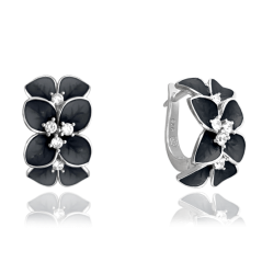 Čierne rozkvitnuté strieborné náušnice MINET FLOWERS so zirkónmi JMAS5034BE00