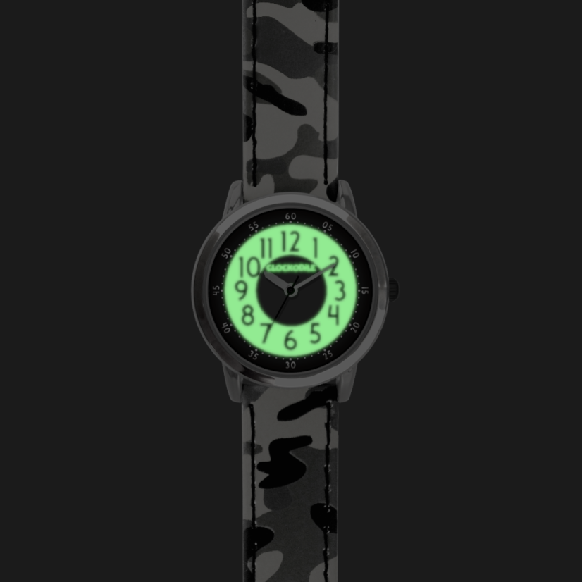 Svietiace šedé chlapčenské hodinky CLOCKODILE ARMY s maskáčovým vzorom CWB0032