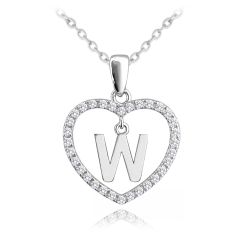 MINET Strieborný náhrdelník písmeno v srdiečku "W" so zirkónmi
