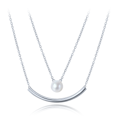 MINET Dvojitý stříbrný náhrdelník s přírodní perlou