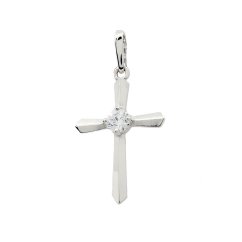 Zlatý přívěsek z bílého zlata se zirkony křížek 8221W (585/1000) 0.4 g