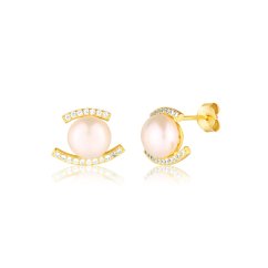Pozlátené strieborné náušnice so zirkónmi a perlou JVD SVLE0820SD2GP00