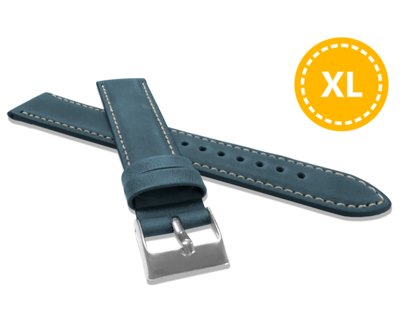 LAVVU XL Prodloužený polstrovaný modrý prošitý řemínek SPORT z luxusní kůže Top Grain - 24 LAVVU XL Prodloužený polstrovaný modrý prošitý řemínek SPORT z luxusní kůže Top Grain - 24