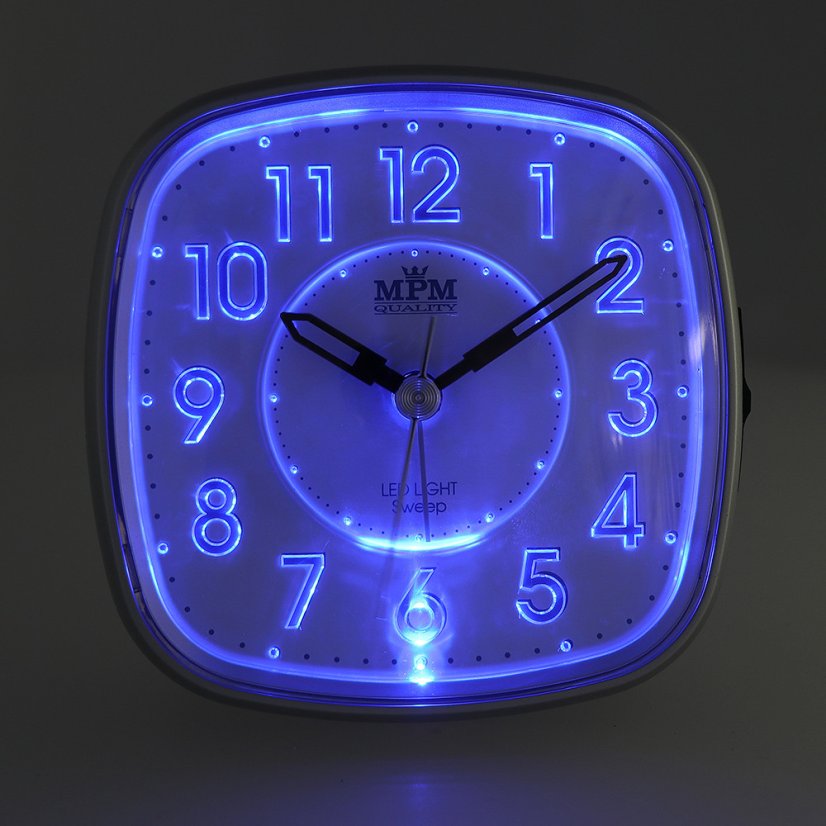 Budík s LED podsvícením a tichým chodem MPM  C01.3530.7030