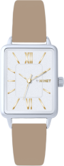 MINET Strieborné dámske hodinky SIENA s béžovým remienkom