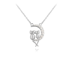 MINET Stříbrný náhrdelník KOČKY na bílém měsíci