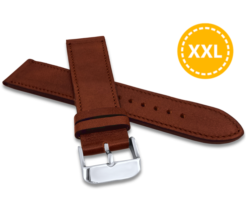 LAVVU XXL Predĺžený prešitý hnedý remienok VERONA z luxusnej kože Top Grain - 22 XXL LAVVU XXL Predĺžený prešitý hnedý remienok VERONA z luxusnej kože Top Grain - 22 XXL