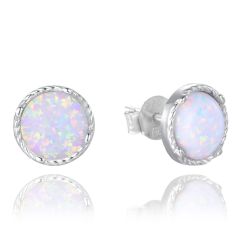 MINET Strieborné náušnice s bielymi opálkami 8mm