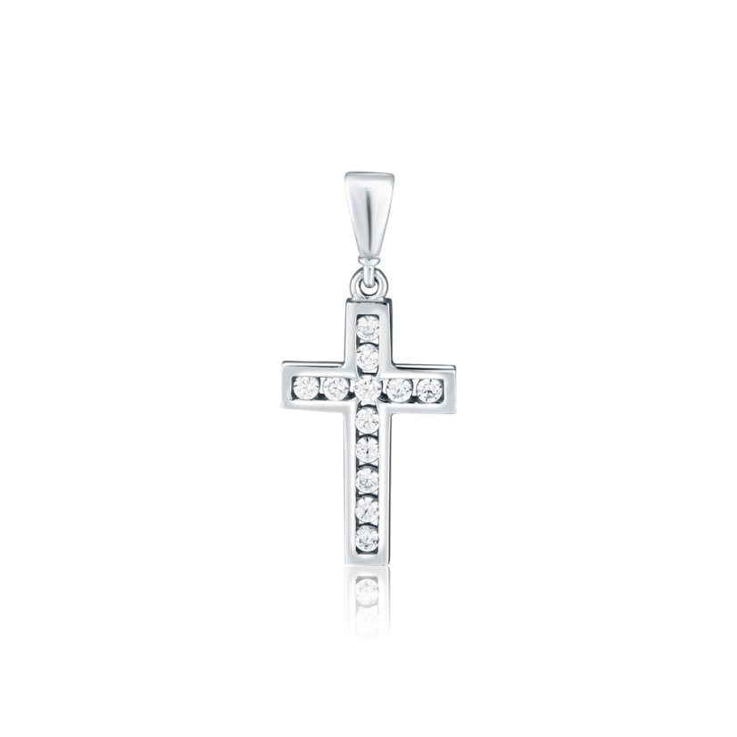Zlatý prívesok z bieleho zlata so zirkónmi krížik ZP0401XJ70-9100 (585/1000) 0,91g
