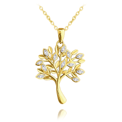 MINET Pozlacený stříbrný náhrdelník STROM ŽIVOTA s bílými zirkony