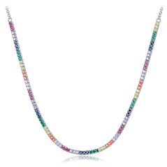 MINET Strieborný tenisový náhrdelník s rôznofarebnými zirkónmi