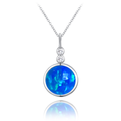 MINET Stříbrný náhrdelník s modrým opálkem a bílými zirkony