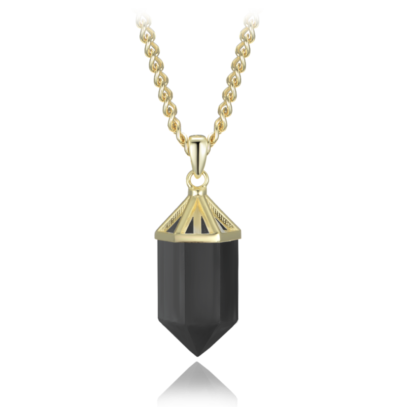 MINET Luxusný pozlátený strieborný náhrdelník obsidián