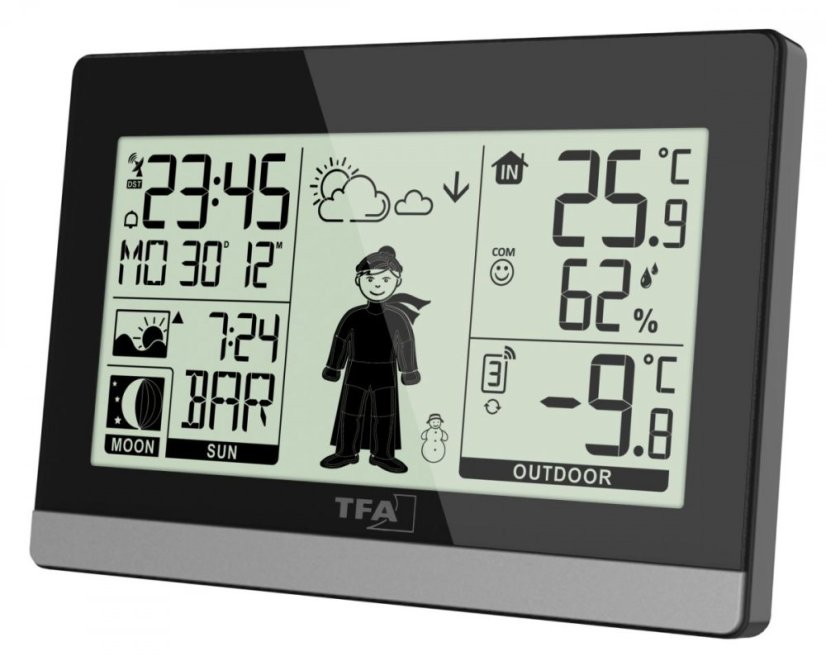 TFA 35.1159.01 - Domácí meteostanice s předpovědí počasí a postavičkou  WEATHER BOY - černá