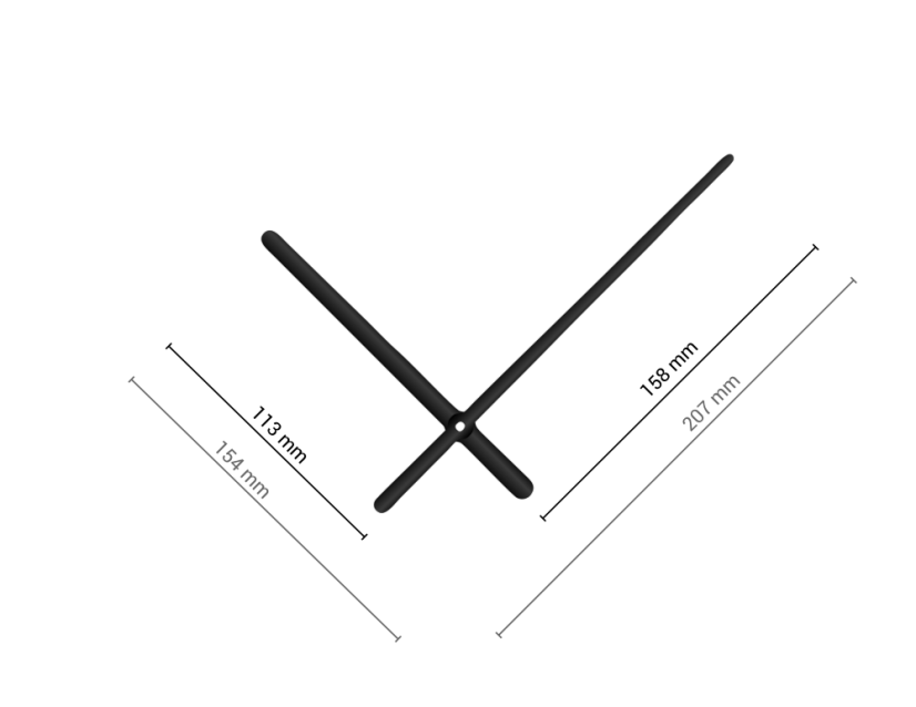 Čierne oblé hliníkové ručičky na hodiny 158 mm | 113 mm