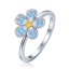 MINET Detský strieborný prsteň kytička s modrým, bielym a žltým zirkónom veľ. 55