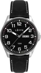 Ocelové pánské hodinky LAVVU BERGEN Black / Top Grain Leather se svítícími čísly  LWM0145