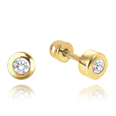 MINET Zlaté náušnice na šroubek s bílými zirkony Au 585/1000 1,20 g