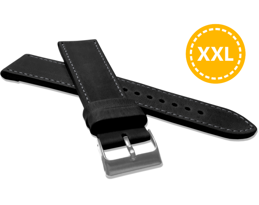 LAVVU XXL Predĺžený prešitý čierny remienok SPORT z luxusnej kože Top Grain - 24 XXL