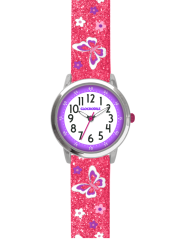 Motýlie ružové dievčenské hodinky CLOCKODILE BUTTERFLIES s trblietkami CWG5042