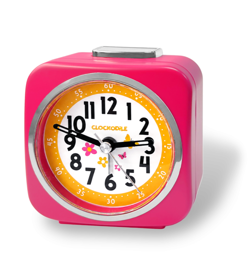 CLOCKODILE Růžový dětský budík MOTÝL S KYTIČKAMI CLOCKODILE Růžový dětský budík MOTÝL S KYTIČKAMI