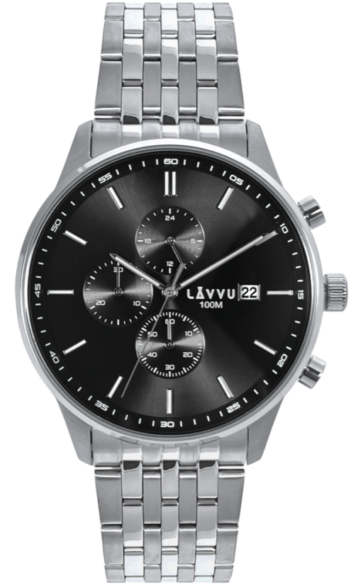 LAVVU Pánské hodinky YSTAD Chronograph Black s vodotěsností 100M