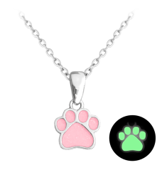 Svietiaci ružový strieborný náhrdelník MINET TLAPKA JMAD0025PN38