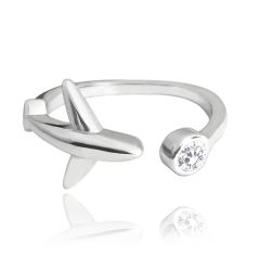 MINET Cestovatelský stříbrný prsten LETADLO s bílým zirkonem vel. 59