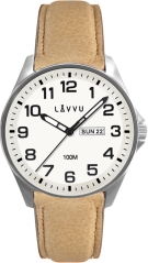 LAVVU Ocelové pánské hodinky BERGEN White / Top Grain Leather se svítícím číselníkem