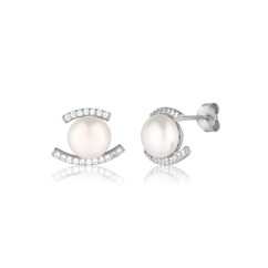 Strieborné náušnice so zirkónmi a perlou JVD SVLE0820SD2P100