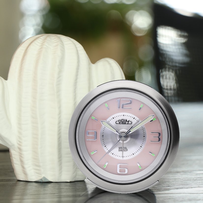 Ručičkový budík s tichým chodom PRIM Retro Alarm - Pink - C01P.3815.7023