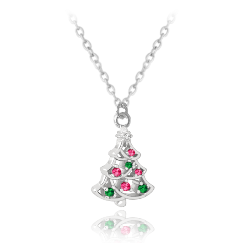 MINET Vianočný strieborný náhrdelník CHRISTMAS TREE