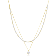 MINET Elegantný dvojitý pozlátený strieborný náhrdelník s bielym zirkónom