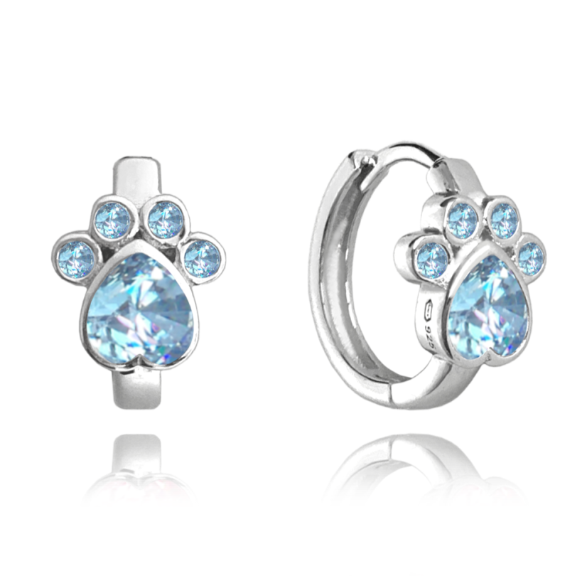 MINET Stříbrné náušnice TLAPKY s modrými zirkony