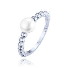 MINET Strieborný prsteň s perlou a guličkami veľ. 57