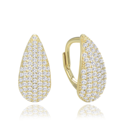 MINET Pozlátené strieborné náušnice kvapky s bielymi zirkónmi