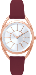 MINET Rose gold dámské hodinky ICON PINK s vínovým koženým řemínkem