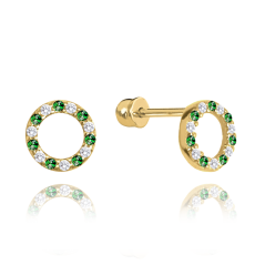 MINET Zlaté náušnice s bílými a zelenými zirkony Au 585/100 1,40g