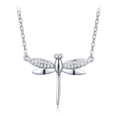 MINET Strieborný náhrdelník vážka s bielym zirkónom