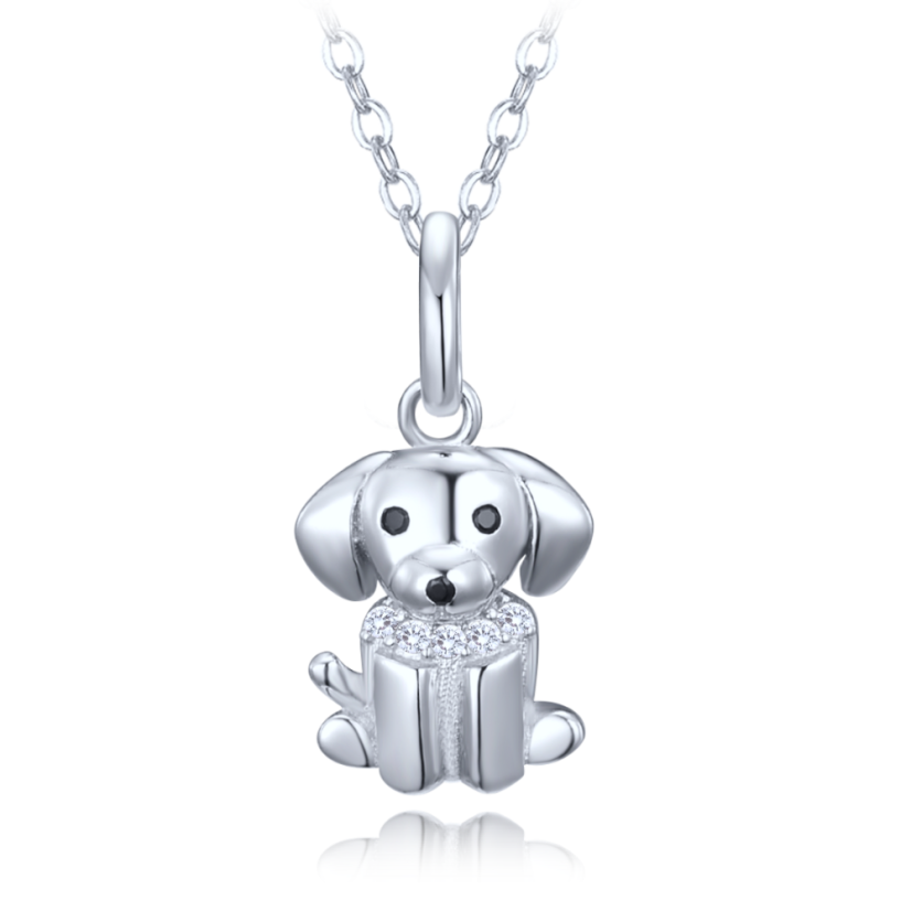 MINET Strieborný náhrdelník psík s bielymi a čiernymi zirkónmi