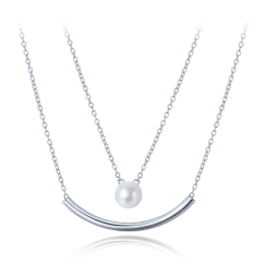 MINET Dvojitý strieborný náhrdelník s prírodnou perlou