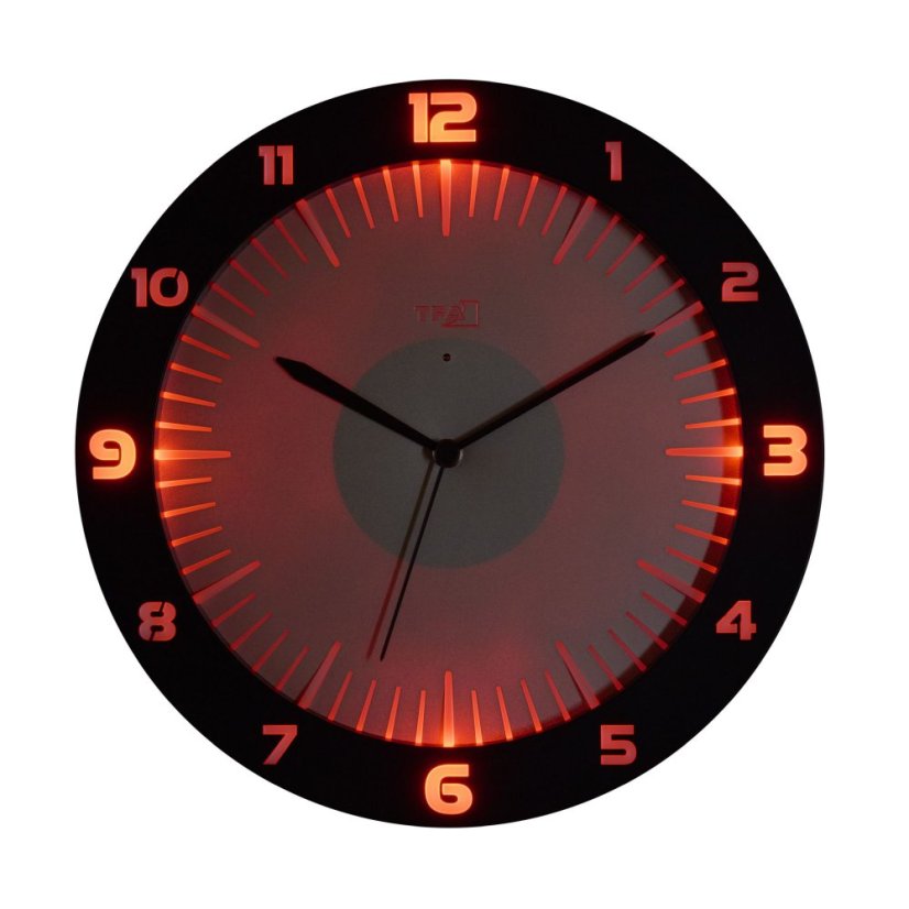 TFA 60.3553.10 - rádiom riadené nástenné hodiny s farebným osvetlením LUMOCLOCK