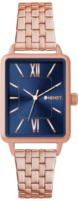 MINET Rosegold-modré dámské hodinky SIENA se rosegold ocelovým řemínkem
